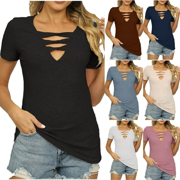 Zpanxa Womens Basic Solid Color Short Sleeve Blouse Crew Neck Slim Fit Office Work Top Stretchy Casual Tee