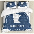 thumbnail image 1 of Minnesota Duvet Cover Set King Size, Round Frame Monochrome Minnesota State Map Grunge Effect Artwork, Decorative 3 Piece Bedding Set with 2 Pillow Shams, Dark Night Blue and White, by Ambesonne, 1 of 3