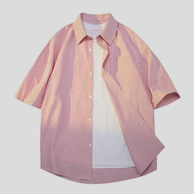 Blusa y camisa de manga corta con cuello vuelto para hombre, informal, de verano, de manga corta, estilo vintage, playero, con botones, de poliéster