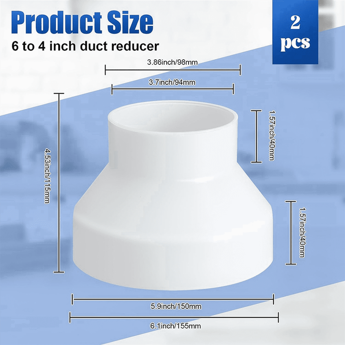 12 Pcs 6 to 4 Inch Duct Reducer Increaser ABS Air Duct Adapter Duct Fan or Dryer Vent Adapter  Pipe Connector, White