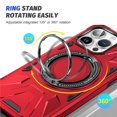 thumbnail image 5 of Case for iPhone 15 Pro 6.1" with 360° Spin Magnetic Stand Ring Holder, Compatible with MagSafe, 16FT Mil-Grade Shockproof Dropproof Tough Rugged Protective Case Cover,Red,For iPhone 15 Pro, 5 of 8
