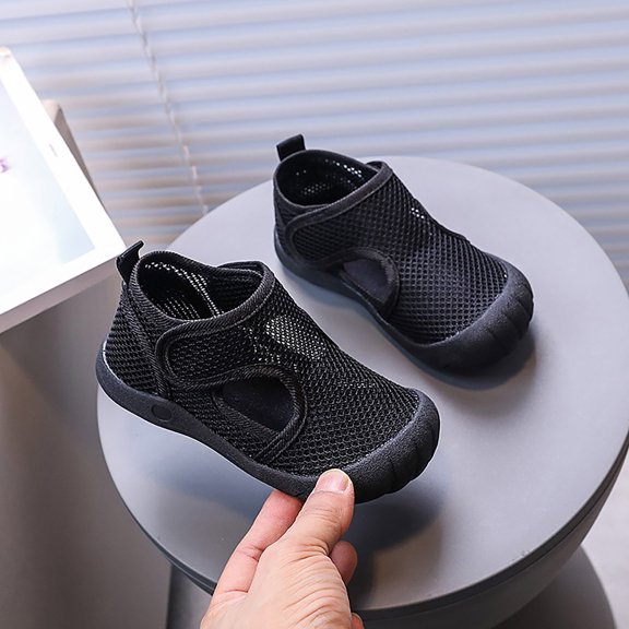 Baby Lightweight Hollow Mesh Sandal Shoes, Flexible Non‑slip Anti‑collision Toe Cap Summer Casual First Walkers Black 16
