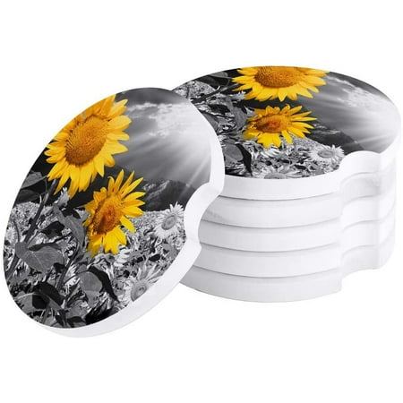 

ZHANZZK Sunflower Summer Flower Park Set of 4 Car Coaster for Drinks Absorbent Ceramic Stone Coasters Cup Mat with Cork Base for Home Kitchen Room Coffee Table Bar Decor