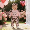 thumbnail image 2 of Toddler Girl Outfit Valentine's Day Heart Letter Print Short Sleeve Bodysuit with Leopard Print Pants Baby Kids Two Piece Set Red 9 Months-12 Months, 2 of 7
