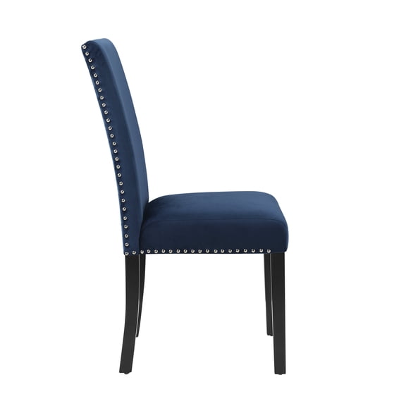 Wooden Dining Chairs, Cobre Contemporary Velvet Dining Chair with Nailhead Trim, Set of 2, Blue, Blue Dining Chairs,Wood Fabric Upholstered Dining Chairs