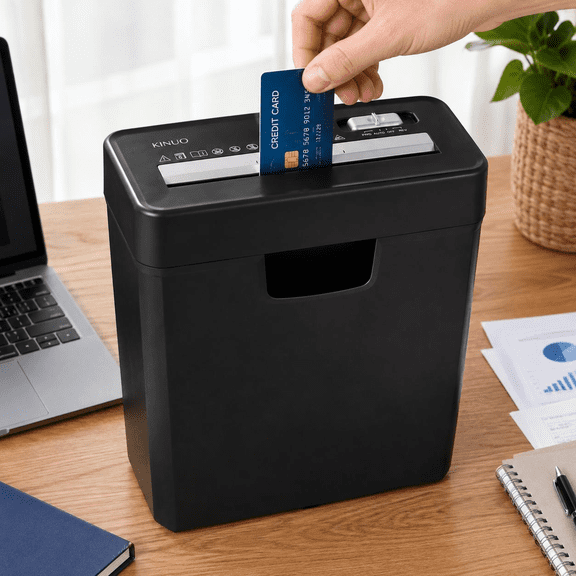 Kinuo 6-Sheet Paper Shredder with 2.9 Gallon Bin, Strip-Cut Paper/CD/Card Shredder for Home Office Use