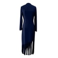 thumbnail image 4 of Retro Velvet Fringe Maxi Dress, V-Neck Long Sleeve Bodycon Dress for Cowgirl Outfits, 4 of 5