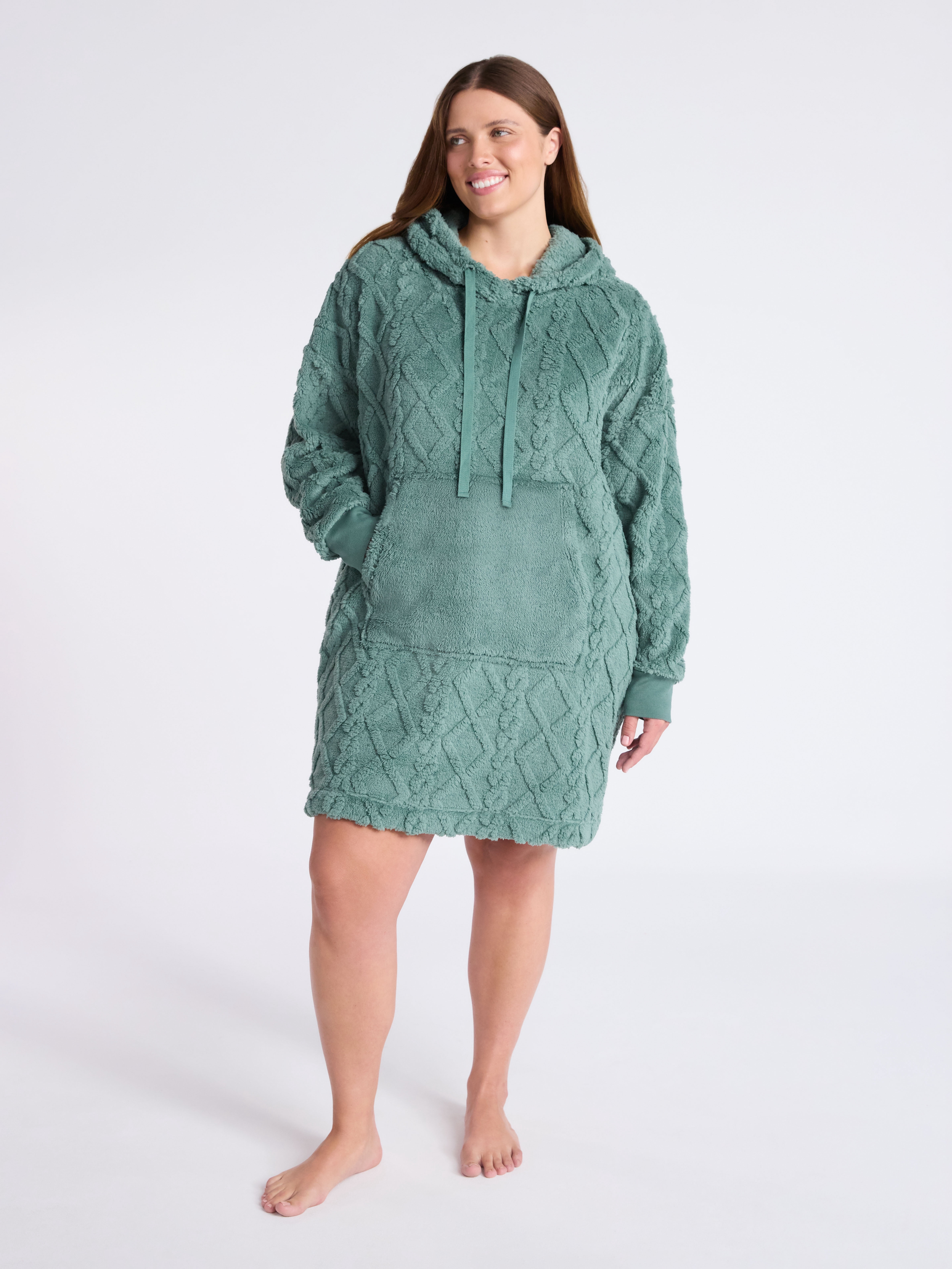 Joyspun Women's Oversized Hooded Plush Lounger, Size XS-3X
