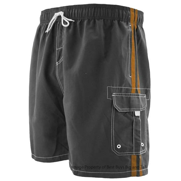 Falcon Bay Big Men's Striped Cargo Swim Trunks 2XL Charcoal #567C