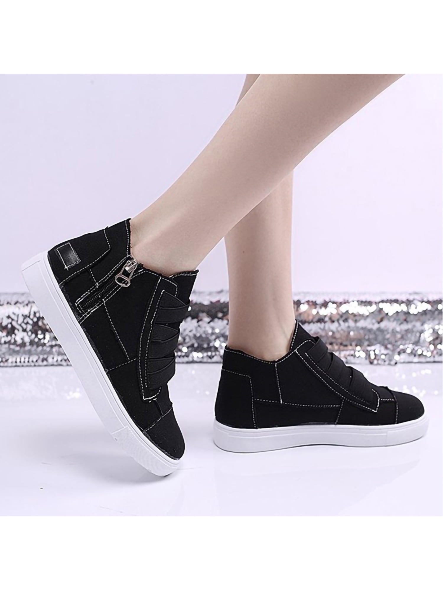 Womens Sneakers Slip On Platform White Canvas Fashion Casual Shoes Low Cut Flats 
