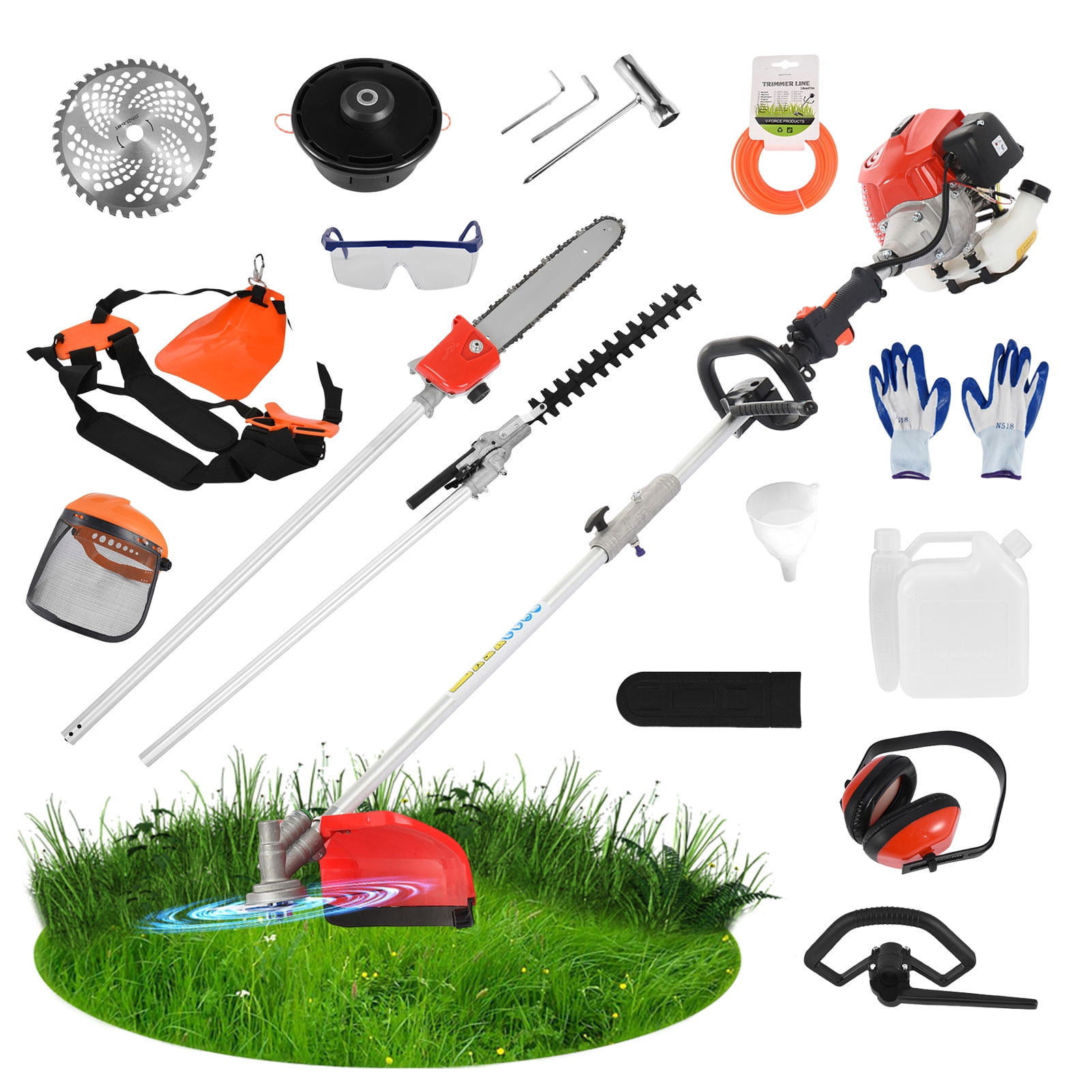 Thehsnt 52cc 2-in-1 Gas String Trimmer & Hedge Trimmer w/ Shoulder Strap