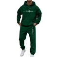 thumbnail image 3 of Men's Casual Personalized Printed Long-sleeved Hooded Sweatshirt and Sweatpants Two-piece Set, Fleece-Lined for Winter Sports and Casual Activities,Green,3XL, 3 of 5