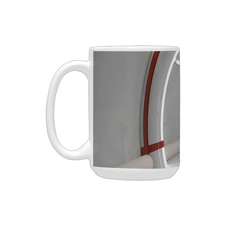 

Outer Space Decor Station with Clean Featured Surface Alien Astronomy Big Bang Ship White Red Ceramic Mug (15 OZ) (Made In USA)