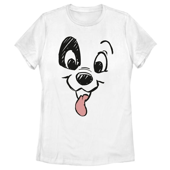 Women's One Hundred and One Dalmatians Happy Patch With Tongue Out Graphic Tee White Large