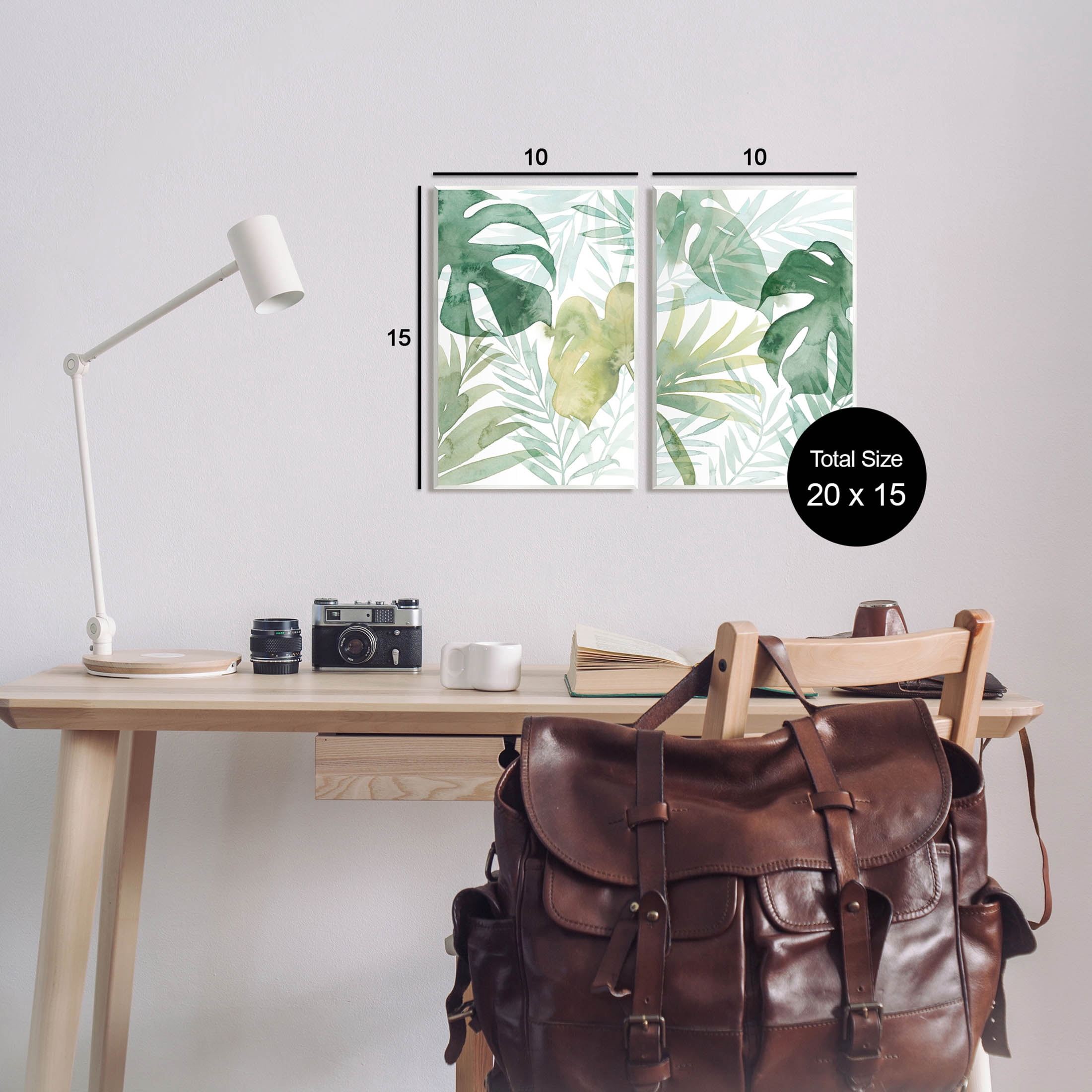 Layered Lush Green Plant Leaves Botanical & Floral Graphic Art Unframed Art Print Wall Art, Set of 2