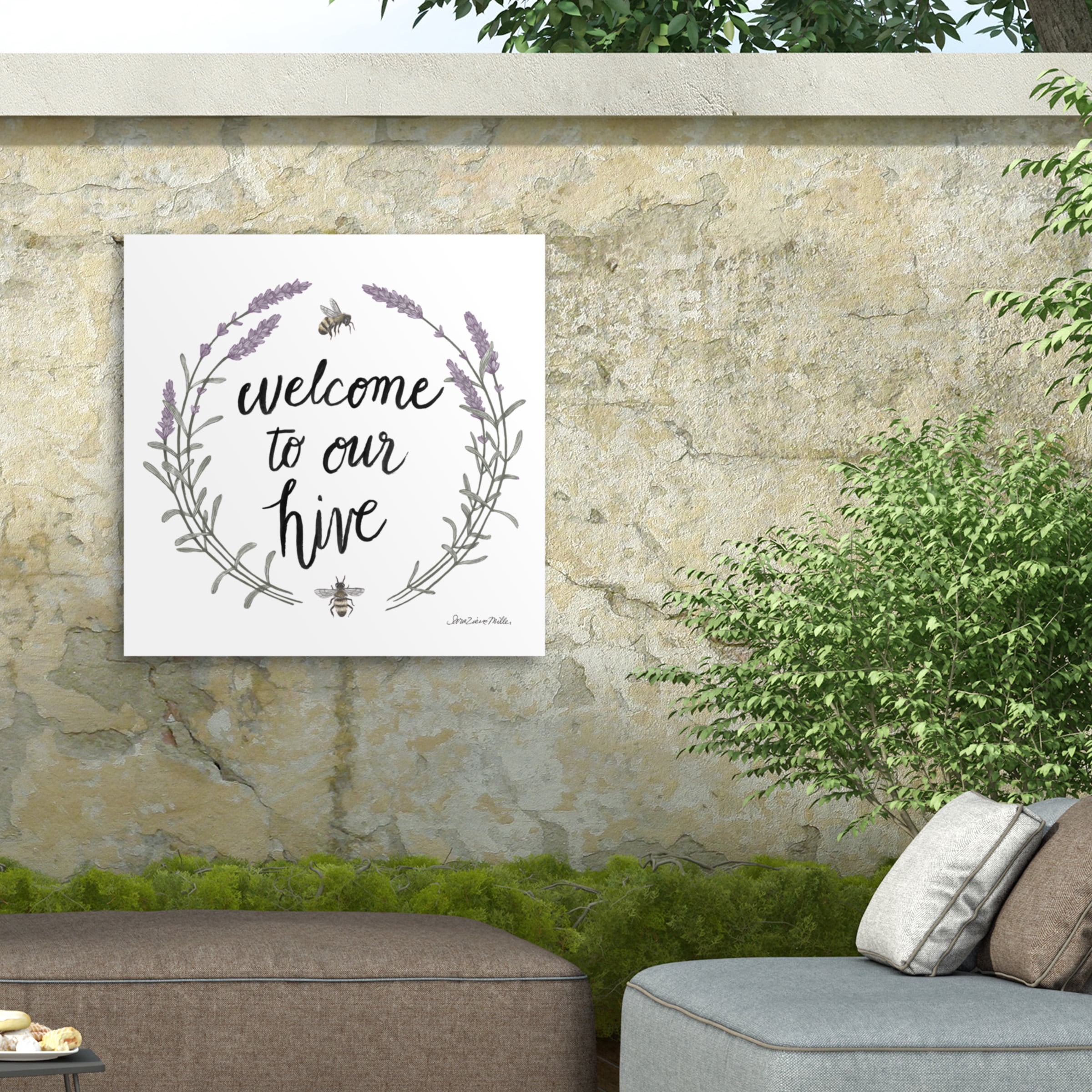 Sara Zieve Miller 'Happy to Bee Home Words II' Outdoor Canvas 24x24