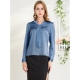 thumbnail image 2 of Blusa elegante de Oficina Allegra K Cuello Sedoso Corbata Cuello En V Manga Larga Azul polvoriento M, 2 of 6