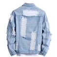 thumbnail image 5 of Mens Denim Jacket, Washed Ripped Distressed Stretch Slim Fit Casual Trucker Biker Jeans Jacket for Men, 5 of 8