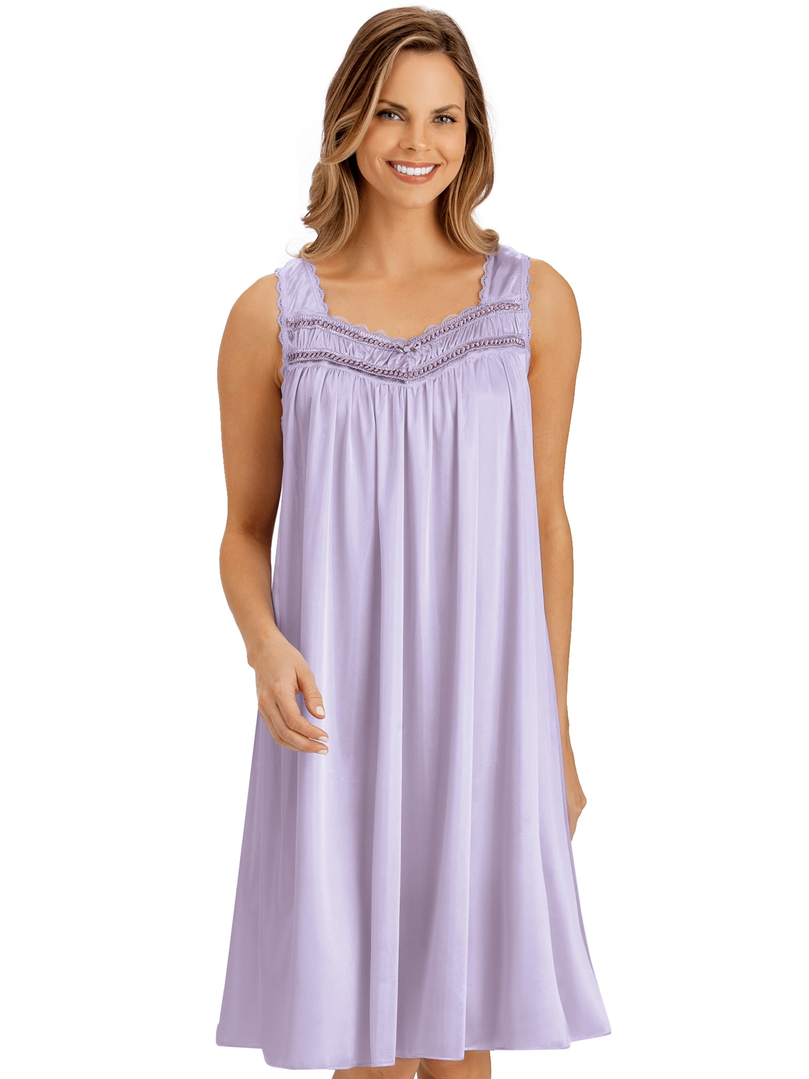 Collections Etc. - Sleeveless Silky Shirred Bodice Nightgown - Walmart ...