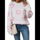 thumbnail image 2 of Suéteres de Otoño para Mujer, Jersey Holgado de Punto A Rayas con Cuello Redondo y Larga con Estampado de Corazones 2025 M, 2 of 10
