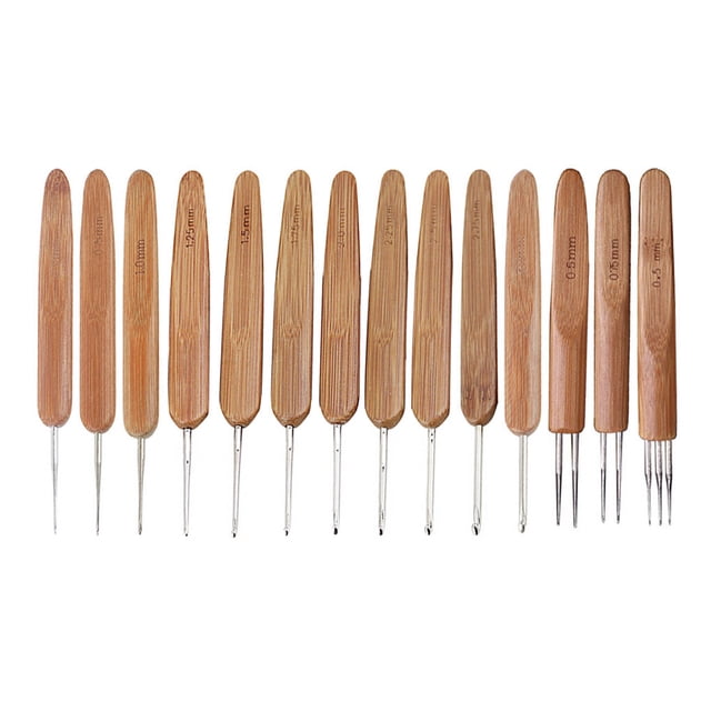 pitrice 10pcs Crochet Hooks Bamboo Handle Sewing Stitching Needles Knitting Embroidery Tools, Single Head, 1.5mm
