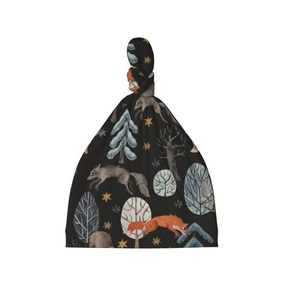 Naloa Fox In The Forest Baby Newborn Hats, Infant Knotted Baby Hat, Beanie Top Knot Caps for Baby Boys Girls