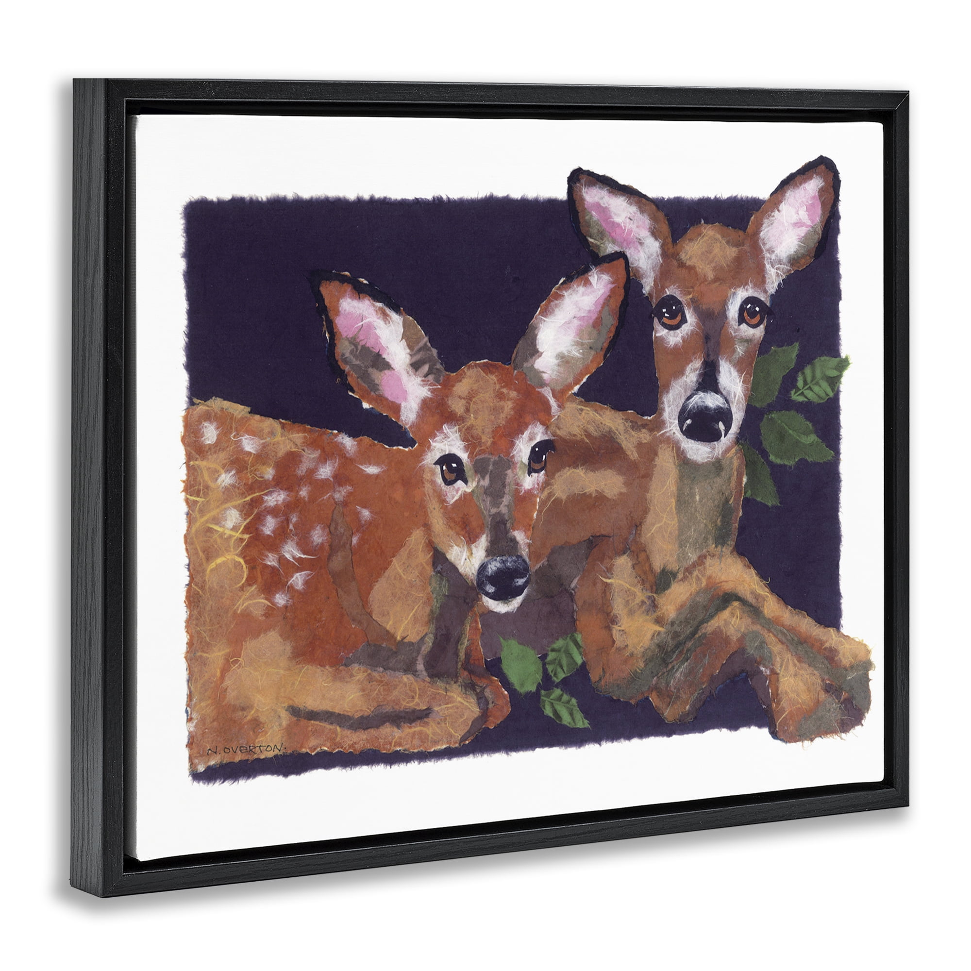 Stupell Industries Fawn Siblings Portrait Animals & Insects Painting Black Floater Framed Canvas Art Print Wall Art, 31 x 25