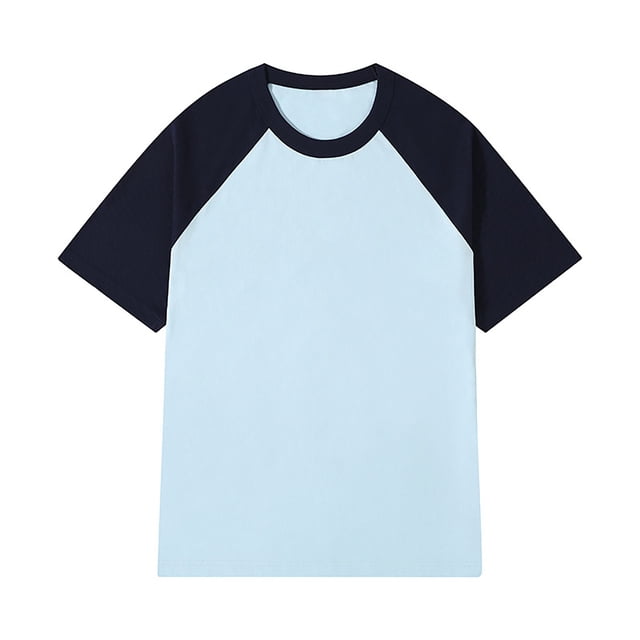 T-Shirts Patchwork Round Neck Color Heavy Shoulder Pure Color Short Sleeve Men Shirts Blue S