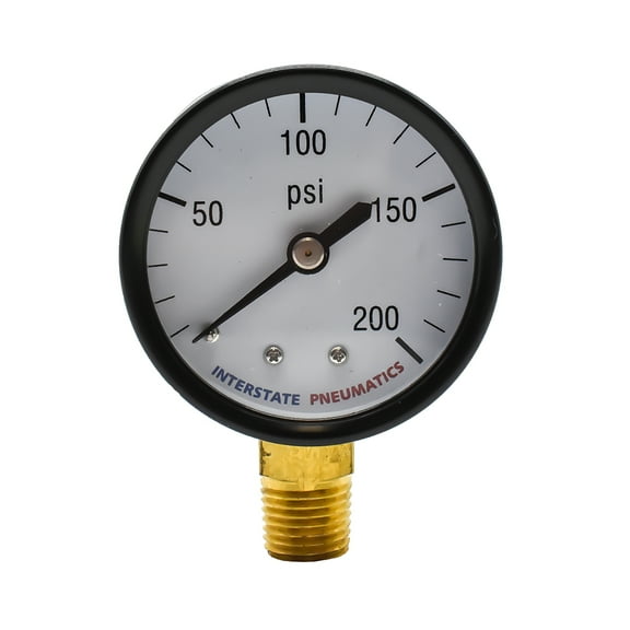 Interstate Pneumatics G2012-200 200 PSI 2" Diameter 1/4" NPT Bottom Mount Pressure Gauge