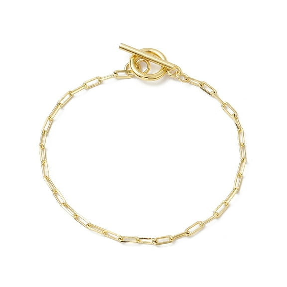 10pcs Brass Paperclip Chains Bracelets for Women with 304 Stainless Steel Toggle Clasps Golden 7-1/2 inch(19.1cm)