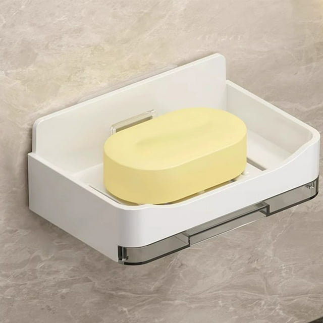 Jabonera de pared para baño | Diseño de drenaje ABS para no agrupar | Estante de almacenamiento antideslizante para drenaje de agua | Ahorra espacio en gris blanco | 13,3x8,3x4,1cm | Baño duradero
