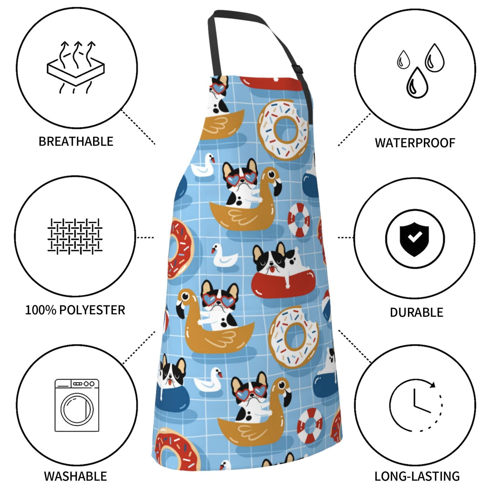 Kdxio Dogs With Pool Floats Apron with Pockets Adjustable Kitchen Aprons for Men Women Waterproof Aprons for Cooking,Drawing,Crafting, Baking Household Cleaning
