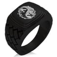 thumbnail image 1 of Stainless Steel Tribal Dragon Yin Yang Geometric Pattern Step-Down Biker Style Polished Ring, 1 of 1