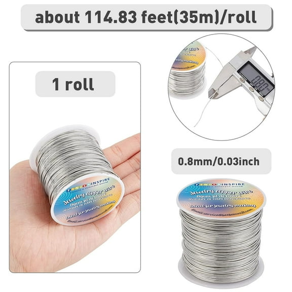 20 Gauge Jewelry Wire 115 Feet Craft Wire Tarnish Resistant Copper Beading Wire Flexible Metal for Bracelet Necklaces Jewelry Making Supplies and Crafting (Platinum)
