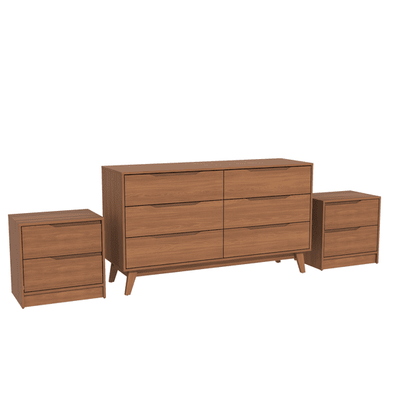 Kappesberg Bedroom Furniture Set with 6-Drawer Dresser and 2 Nightstands Golden Oak – Modern Storage Combo