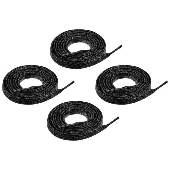 2pair Shiny Flat Shoe Laces, 43" Sparkle Metallic Shoelaces Sequin Shoe Strings for Sneakers Boots Skate Running Shoes, Black