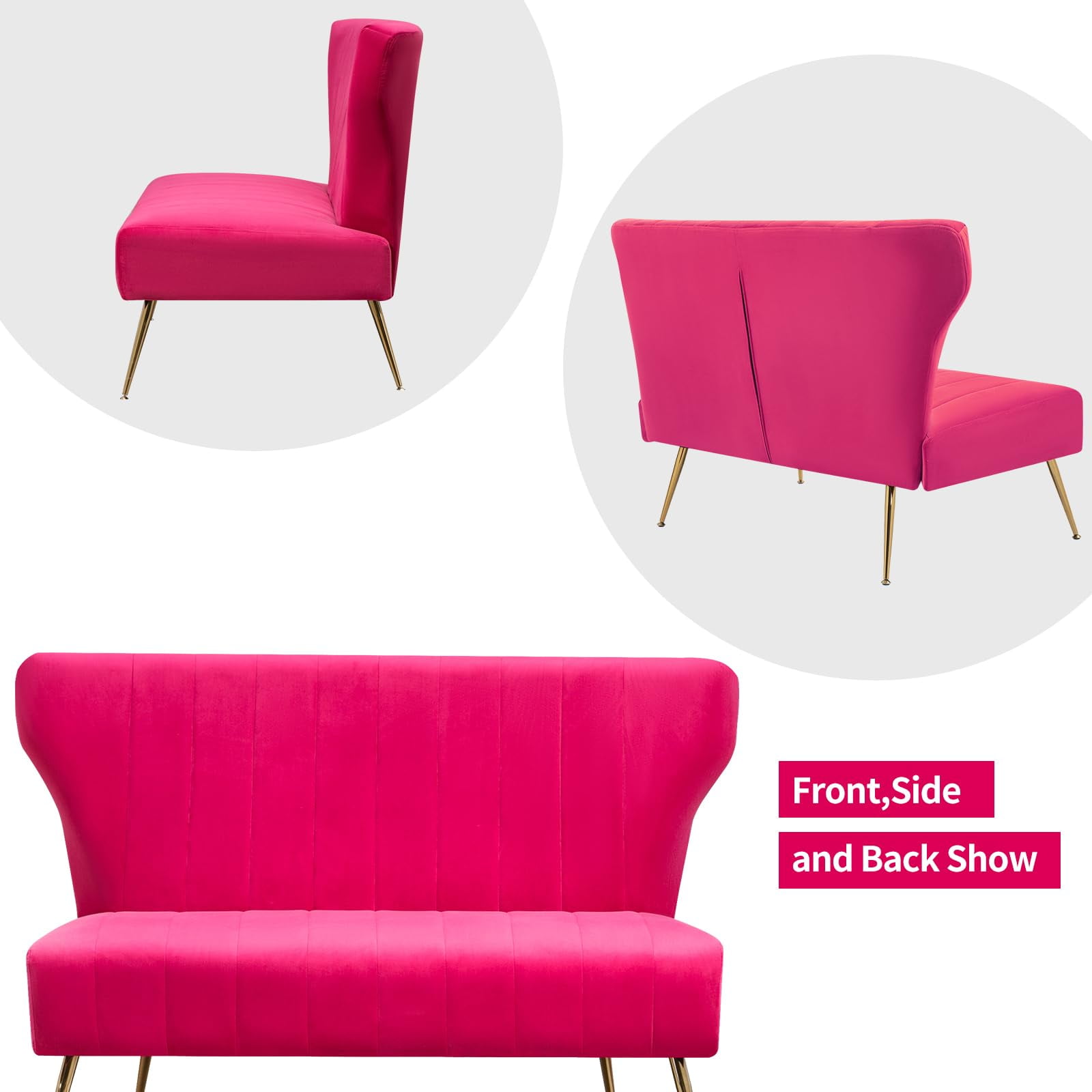 Reception Velvet Loveset Sofa with Golden Legs, Fuschia
