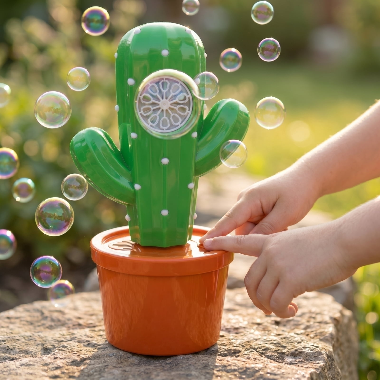 Electric Cactus Bubble Machine with Sound Effects, Multi-Hole Automatic Bubble Blower for Outdoor Fun and Party Atmosphere, White