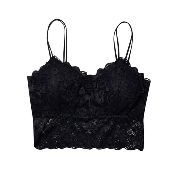 Mrat Shear Bras for Women Women Solid Underwired with Breast Pad Lace Lingerie Everyday Bras Full Support Non-slip Convertible Bandeau Bra L_15 Black M