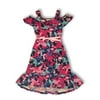 Juicy Couture Girls Summer Dress Cold Shoulder Magenta Floral Combo M 7/8 - NEW