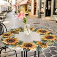 thumbnail image 3 of Sunflower Wreath Elastic Fitted Round Table Cover Linen Background Waterproof Outdoor Tablecloth for Holiday Party, Picnic, Patio & Dining Fits Tables Up to 36"-44", 3 of 8