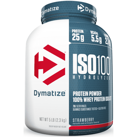 Dymatize ISO 100 Hydrolyzed 100% Whey Protein Isolate Powder, Strawberry, 25g Protein, 5 Lb, 80 Oz