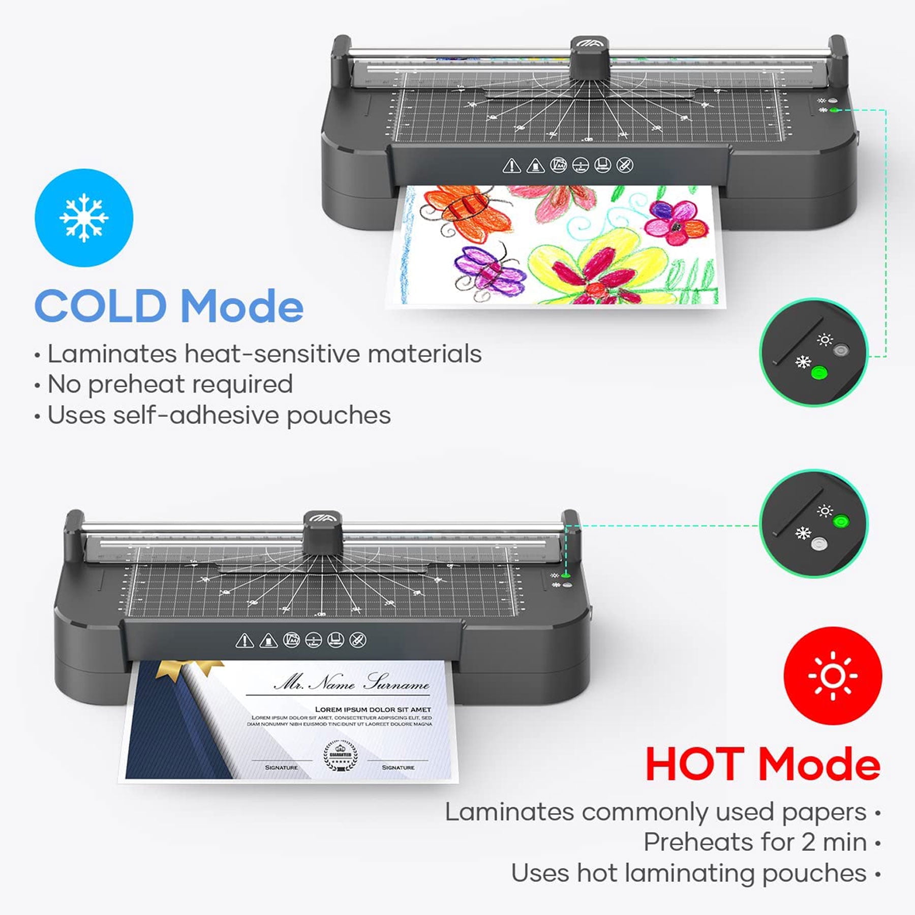 Crenova 9 inch Laminator Machine, Hot & Cold Laminating, Fast Warm-Up, Thermal Laminator with Paper Trimmer for Office Home, Black