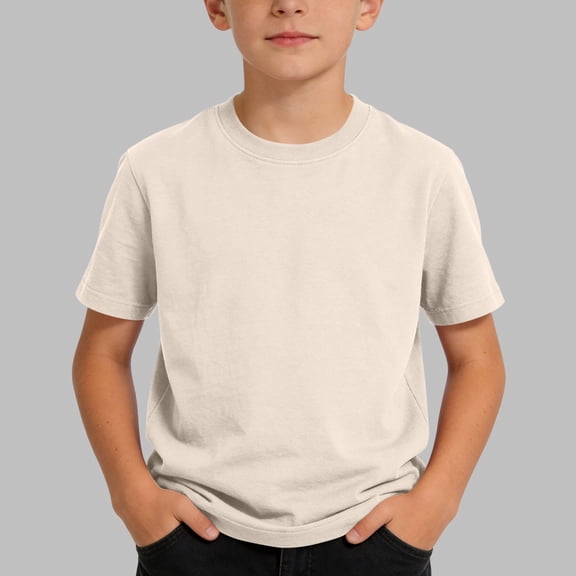 HOMADLES Boys Crewneck T Shirt Summer Stretch Soft Short Sleeve Shirts Lightweight Casual Boys Tee Shirts for Outdoor Hiking Beige 3-4 T