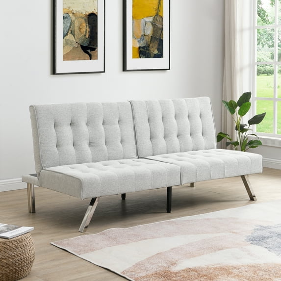 Sesslife Convertible Sofa Bed, Adjustable Couch Sleeper, Modern Fabric Home Recliner Reversible Loveseat, Folding Daybed Guest Bed, 650lb Capacity, White