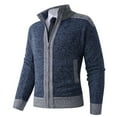 thumbnail image 4 of ZCFZJW Men's Classic Cardigan Sweaters Stand Collar Slim Fit Casual Full Zip up Long Sleeve Plaid Patchwork Knitted Sweater Outwear Jackets Tops with Pockets Navy XXL, 4 of 5