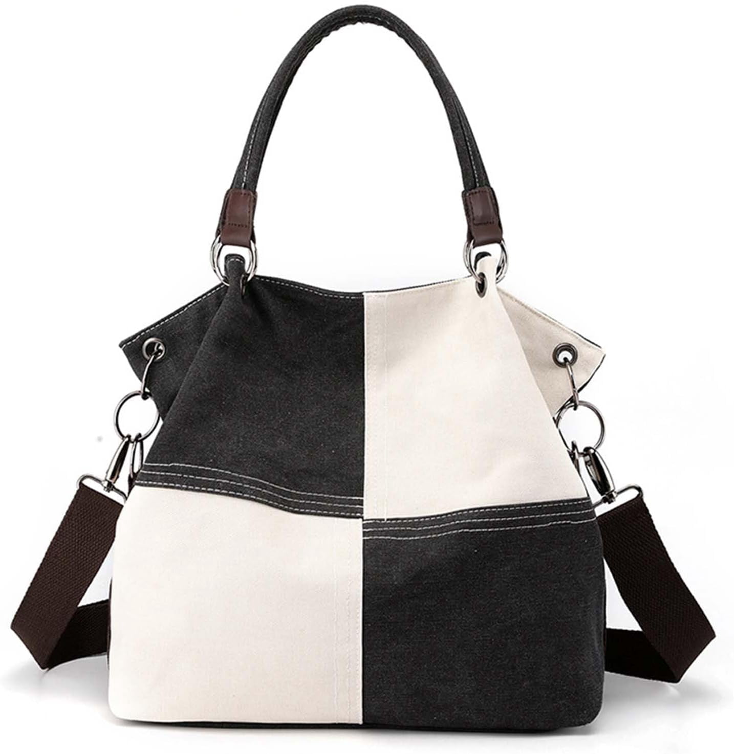 Canvas Crossbody Bag for Women Patchwork color collision Vintage Multi-pocket Work Shoulder Crossbody Bag for Womens