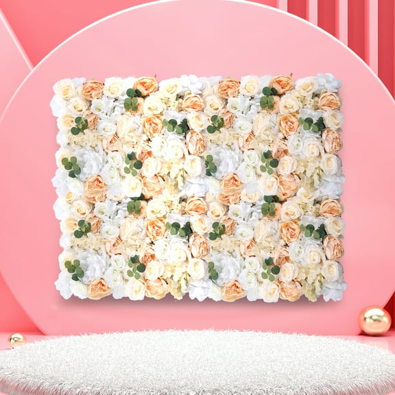 Miumaeov Flower Wall Panel Floral Backdrop - 6 Pcs Flower Wall Decor, 24" X 16" Silk Rose Wall, Artificial Flower Wall Backdrop Faux Flower Panel for Wedding, Party, Nursery, Champagne & White