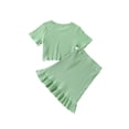 thumbnail image 2 of Caoirhny Baby Girl’s Ribbed Two Piece Clothing Set 2T 3T 4T 5T 6T 7T Fashion Solid Color Short Sleeve T-shirt and Ruffles Short Skirt, 2 of 9