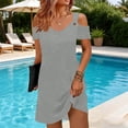 thumbnail image 2 of Edvintorg Womens Summer Clothes Fashion Cold Shoulder Short Sleeve Mini Dress Casual Dresses for Women Gray XXL, 2 of 7